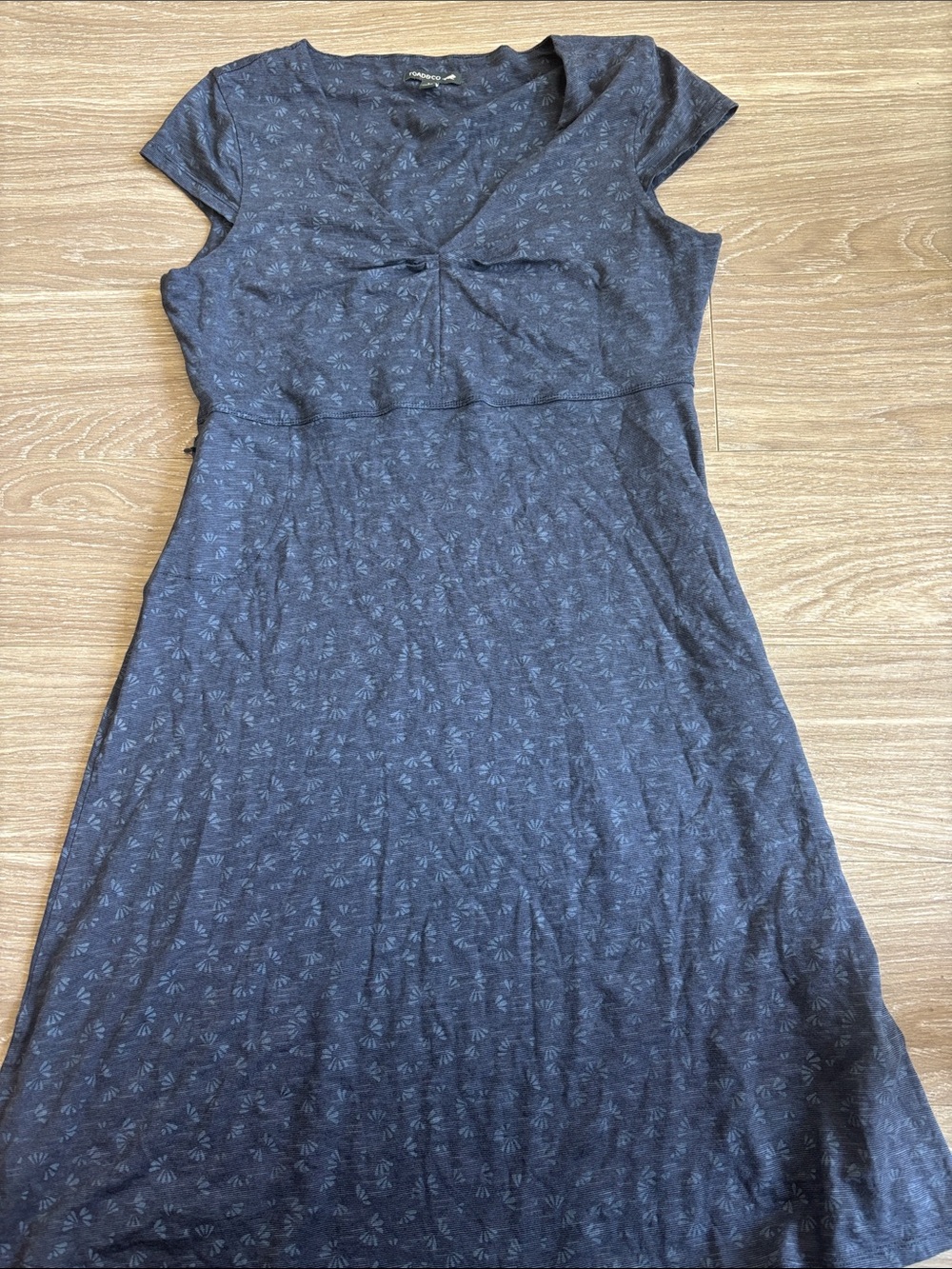 Toad&Co Navy Short Sleeve Knit Dress with Subtle Floral Motif